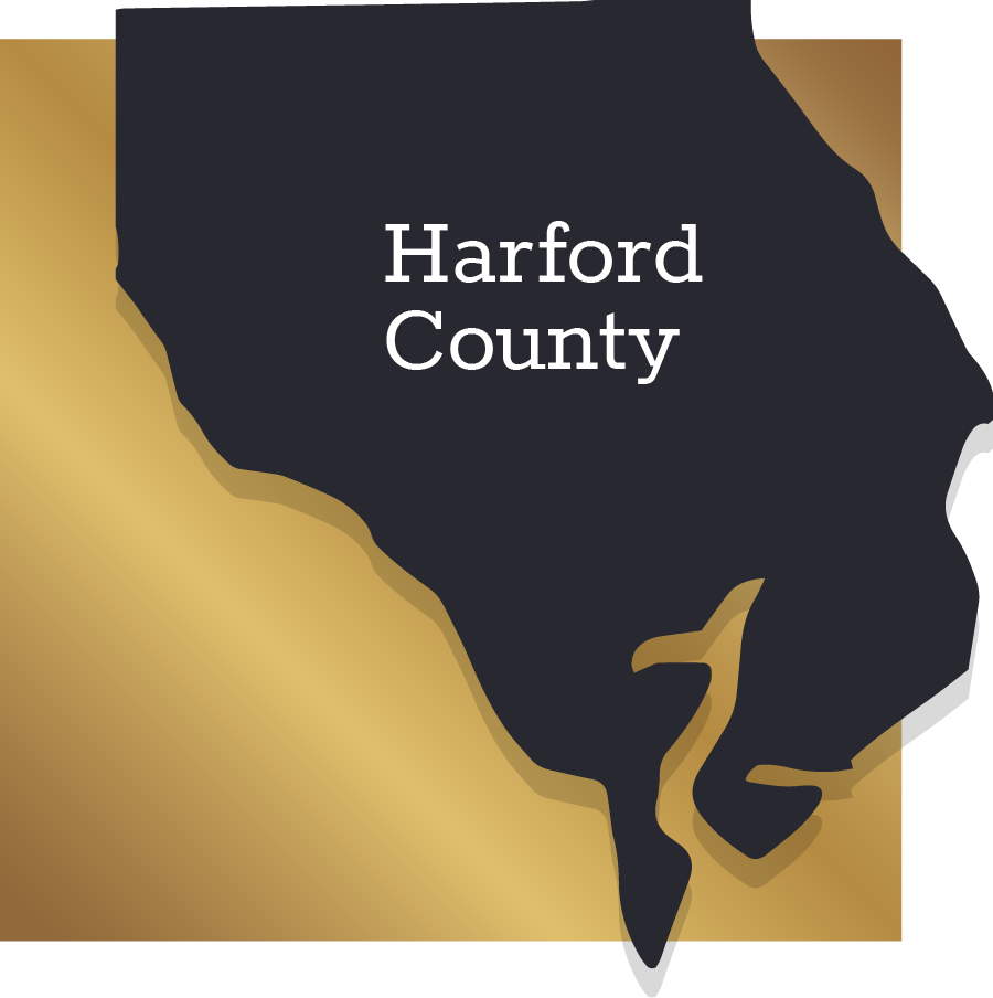 Harford County map silhouette for custom homes builders in Maryland