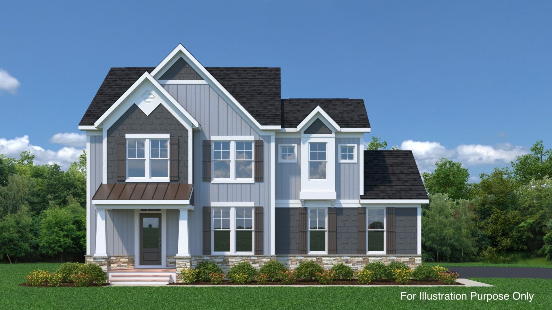 Roosevelt II Craftsman mudroom front exterior illustration