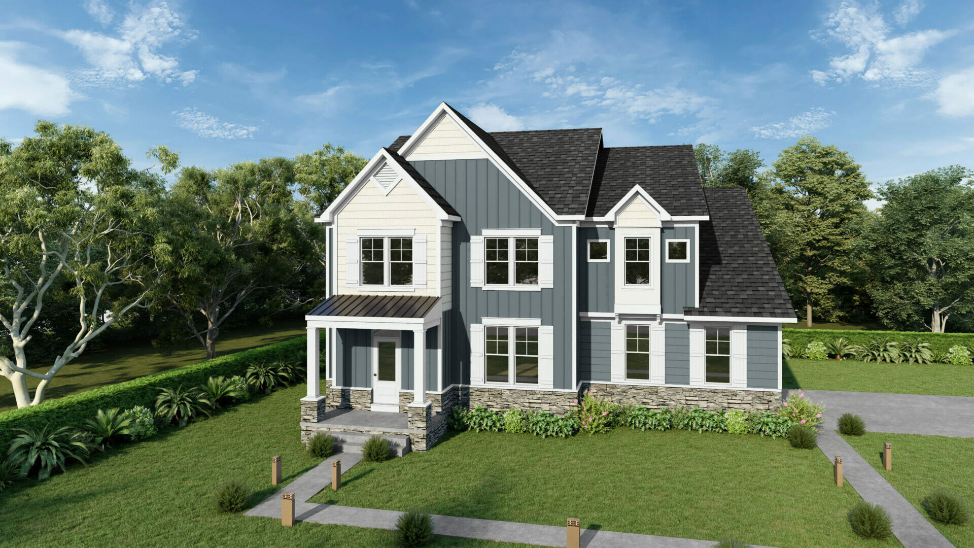 Roosevelt II Craftsman with mudroom front exterior illustration