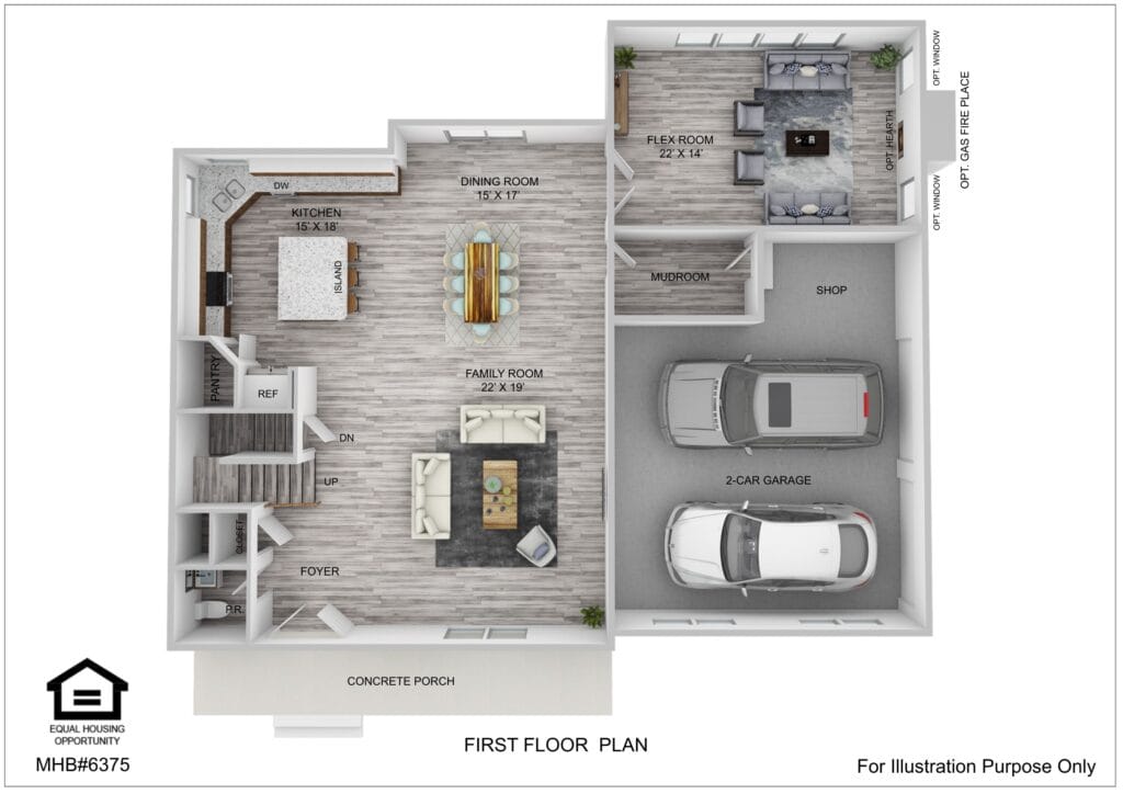 Roosevelt III Farmhouse colored first floor plan